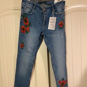 Zara Tarafaluc Embroidered Skinny Jeans